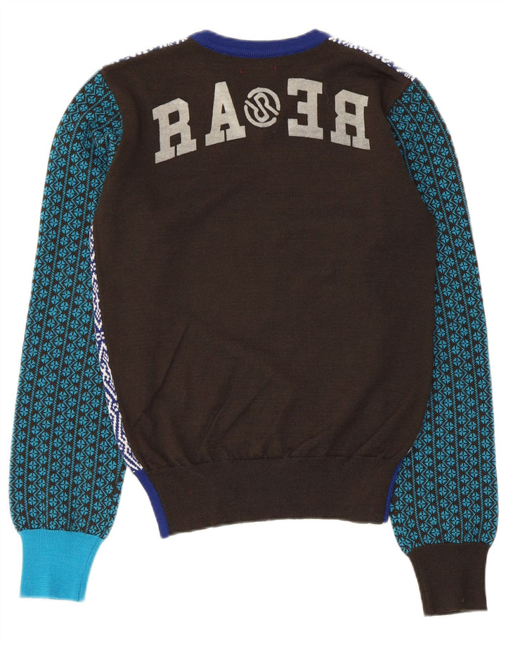 Винтажный женский джемпер с v-образным вырезом, Великобритания 14, средний разноцветный пэчворк