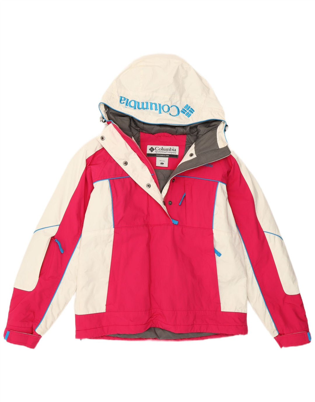 Женский анорак оверсайз с капюшоном Columbia, размер UK 10, маленький розовый с цветными блоками