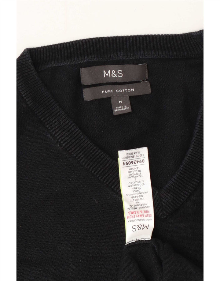 Мужской джемпер с v-образным вырезом Marks & Spencer, средний черный хлопковый свитер