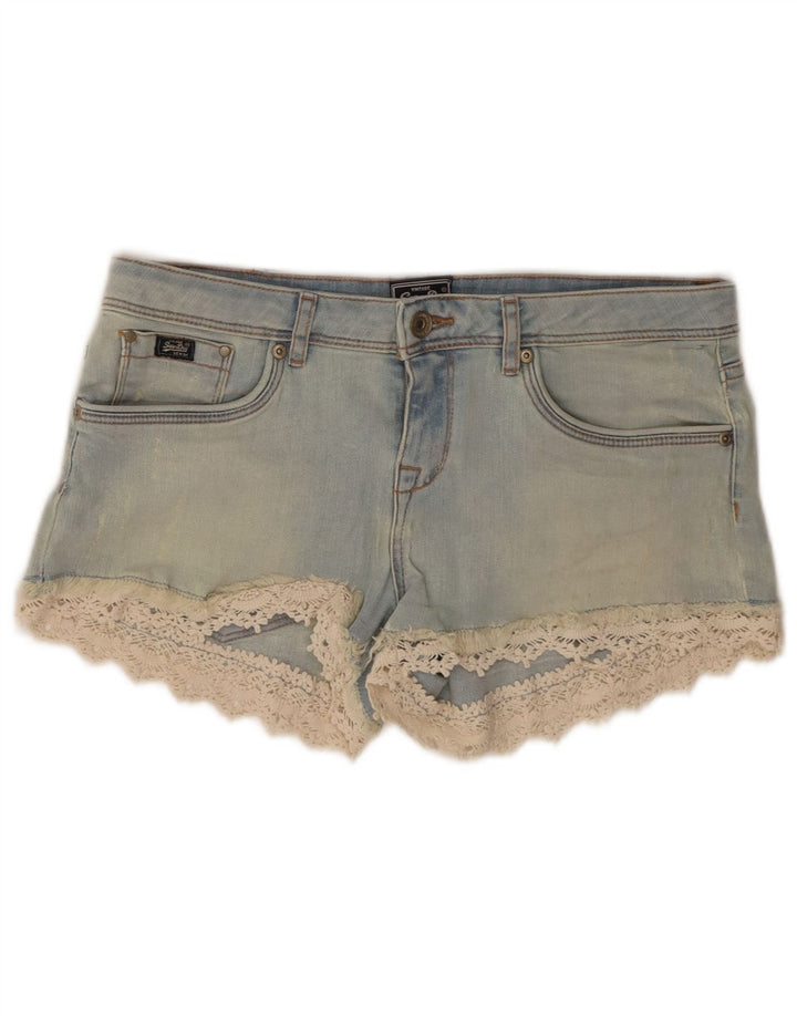 Женские джинсовые шорты Superdry W28, хлопковые, среднего синего цвета