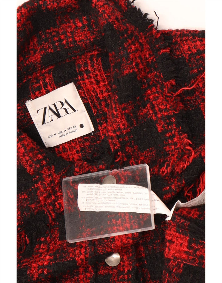 Женская верхняя рубашка Zara Oversized Shirt UK 14, средний красный акрил с узором «гусиные лапки»