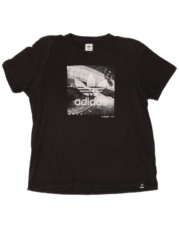 Adidas Mens Graphic T-Shirt Top 2XL Black Cotton