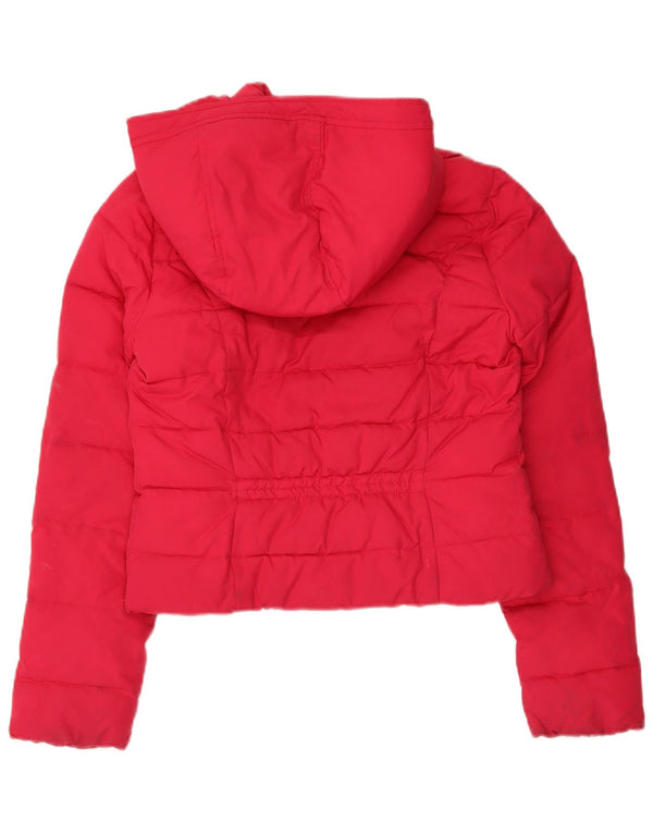 HOLLISTER Womens Crop Hooded Padded Jacket UK 6 XS Pink Polyester