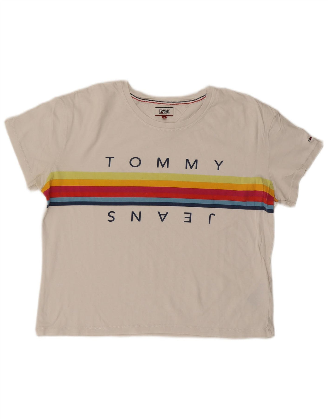 TOMMY HILFIGER Женская футболка с рисунком Top UK 14 Средний Белый Хлопок