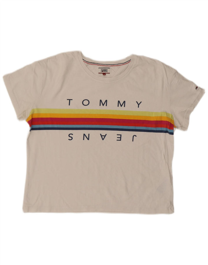 TOMMY HILFIGER Женская футболка с рисунком Top UK 14 Средний Белый Хлопок