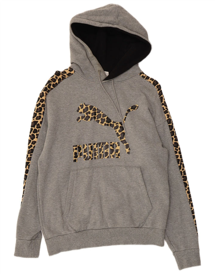 Женский джемпер с капюшоном PUMA Oversized с графическим рисунком UK 6 XS Серый с животным принтом