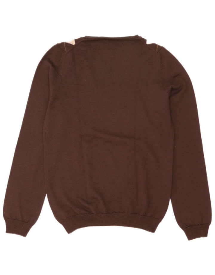 Женский джемпер с v-образным вырезом Massimo Dutti UK 14, большой коричневый с узором аргайл/бриллиант