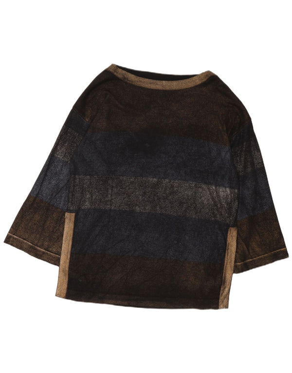 Женский джемпер с вырезом «лодочка» Les Copains UK 14, средний коричневый цвет с цветными блоками