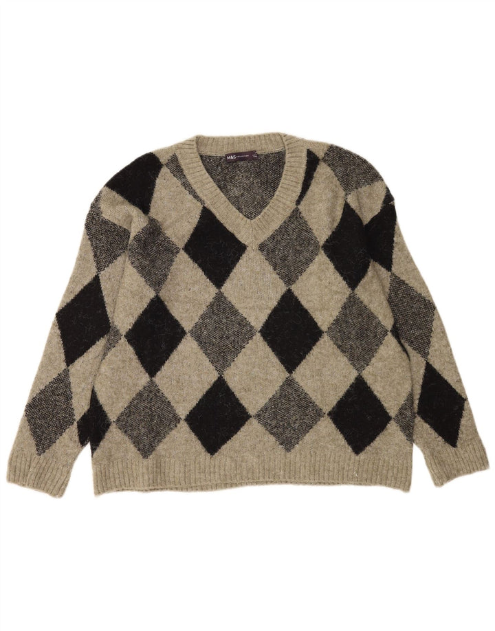 Мужской джемпер с v-образным вырезом Marks & Spencer, средний хаки Argyle/Diamond