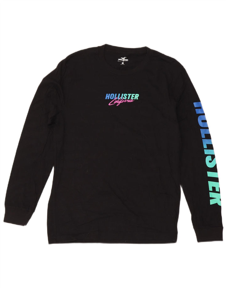 Женский топ с рисунком HOLLISTER, длинный рукав, UK 10, маленький, черный, хлопок