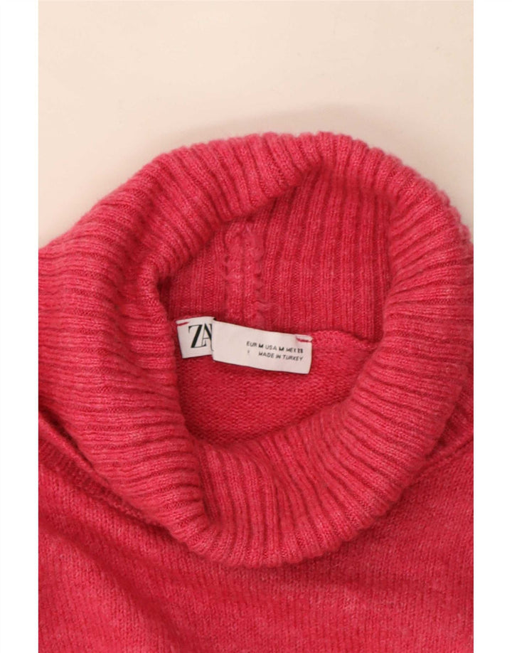 Женский укороченный джемпер оверсайз с высоким воротником Zara UK 14, средний розовый