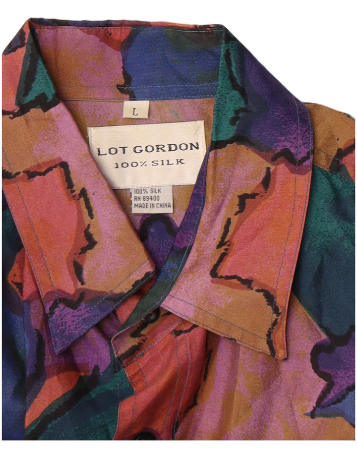 Винтажная мужская рубашка с коротким рукавом с абстрактным узором, большая разноцветная шелковая рубашка