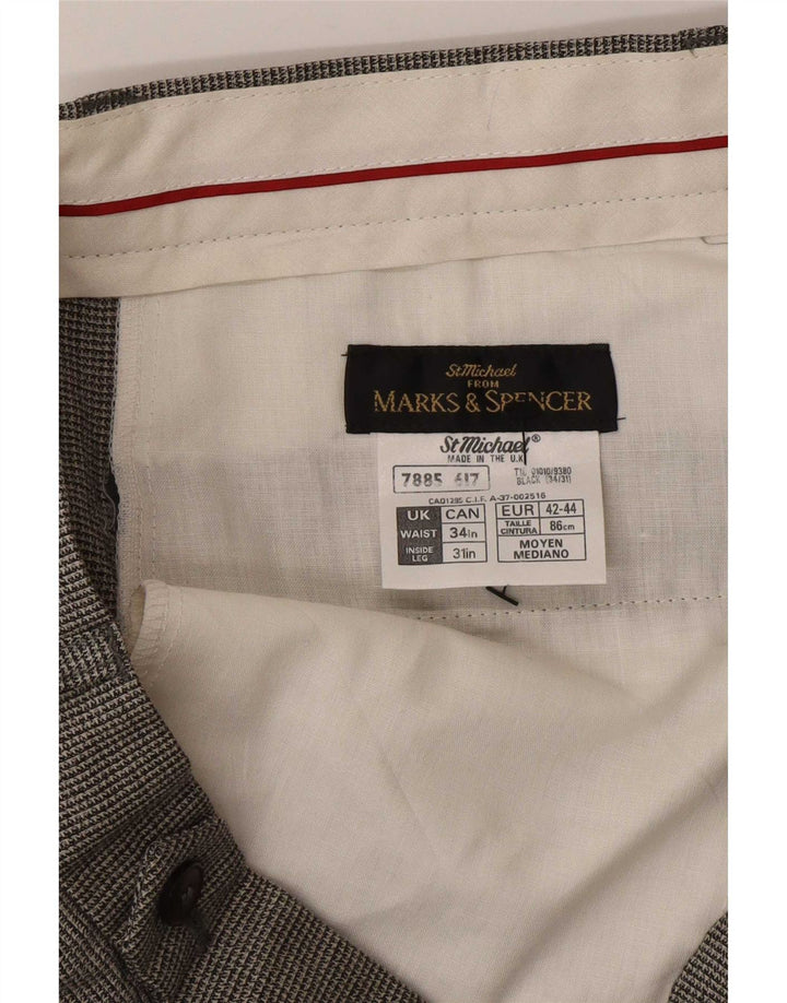 Мужские повседневные брюки Marks & Spencer W34 L31 черные с узором «гусиные лапки»