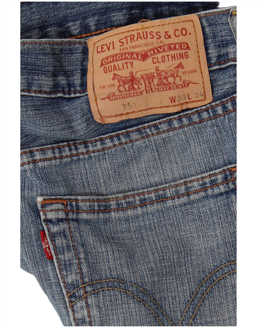 LEVI'S Mens 751 Straight Jeans W33 L27 Blue Cotton