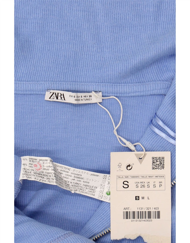 Женский удлиненный джемпер с воротником на молнии ZARA UK 10, маленький синий полиэстер