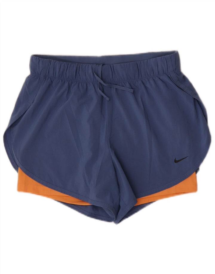 Женские спортивные шорты Nike Dri Fit UK 12, средний синий, полиэстер с цветными блоками