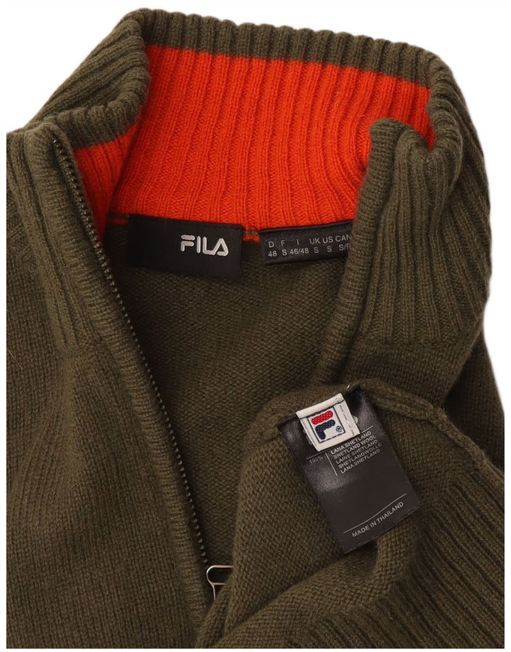 Мужской джемпер с воротником на молнии Fila, маленький шерстяной свитер цвета хаки