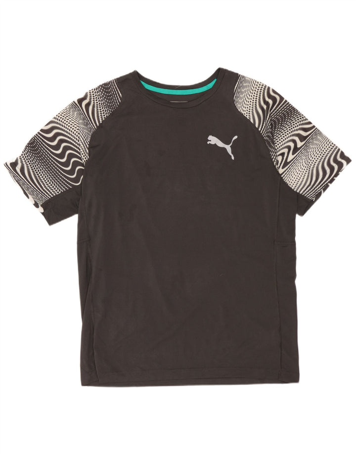 Мужская футболка с рисунком PUMA, верх из полиэстера среднего серого цвета с геометрическим рисунком