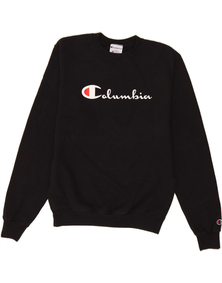 CHAMPION Mens Graphic Sweatshirt Jumper Small Black Cotton Vintage Champion and Second-Hand Champion from Messina Hembry 