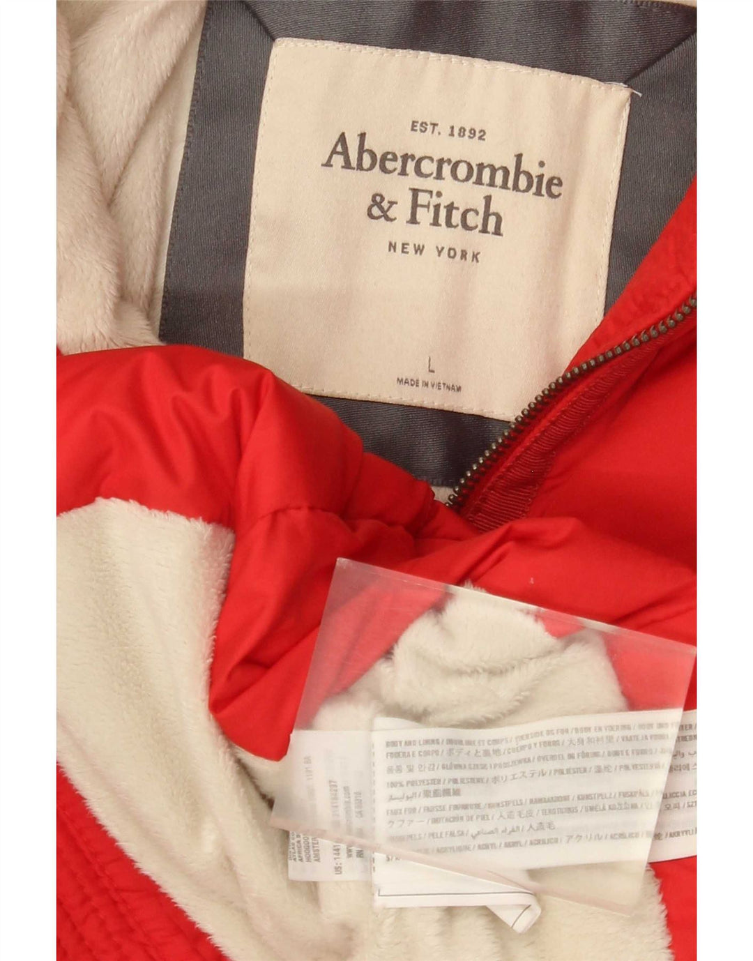Женская утепленная куртка с капюшоном Abercrombie & Fitch UK 16, большой красный полиэстер