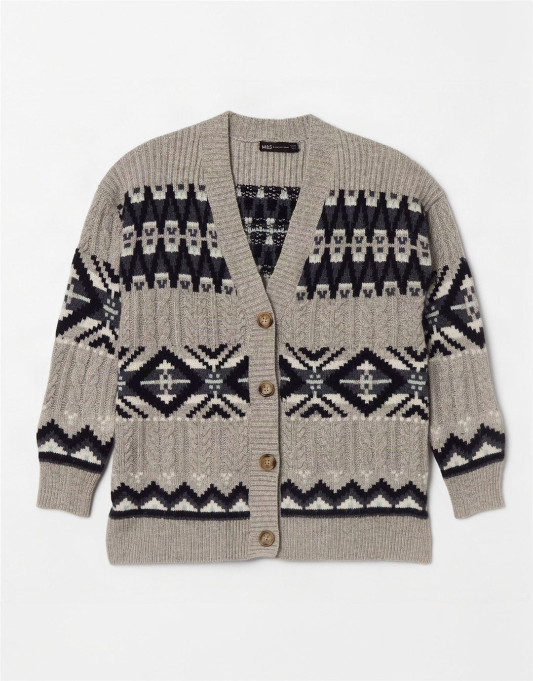 Женский кардиган Marks & Spencer UK 14 Средний серый Fair Isle