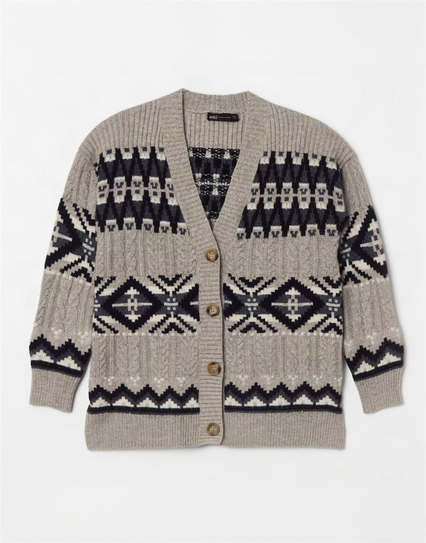 Женский кардиган Marks & Spencer UK 14 Средний серый Fair Isle