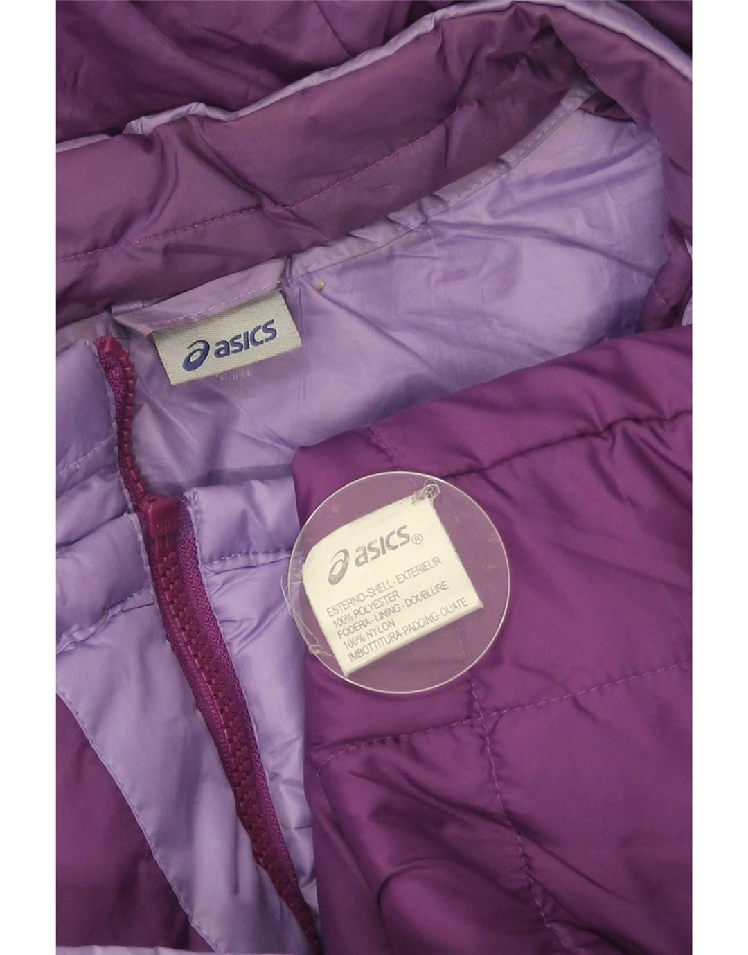 Женская стеганая куртка с капюшоном Asics UK 10, маленькая, фиолетовый, полиэстер