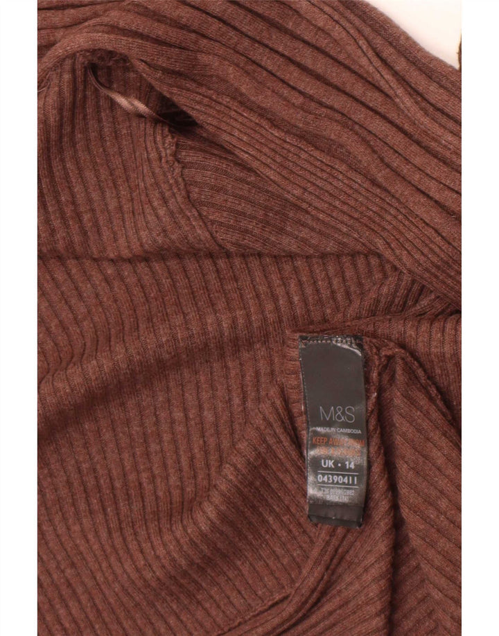 Женский асимметричный открытый кардиган Marks & Spencer UK 14, средний коричневый