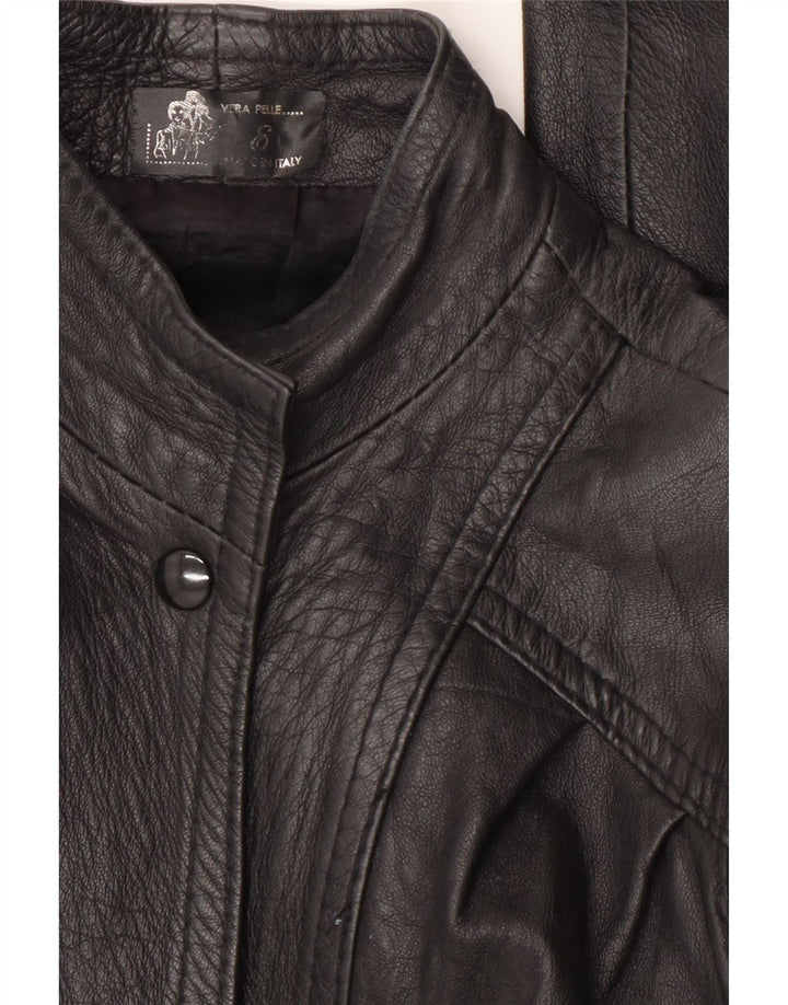 Винтажная женская кожаная куртка UK 14, черная кожа среднего размера