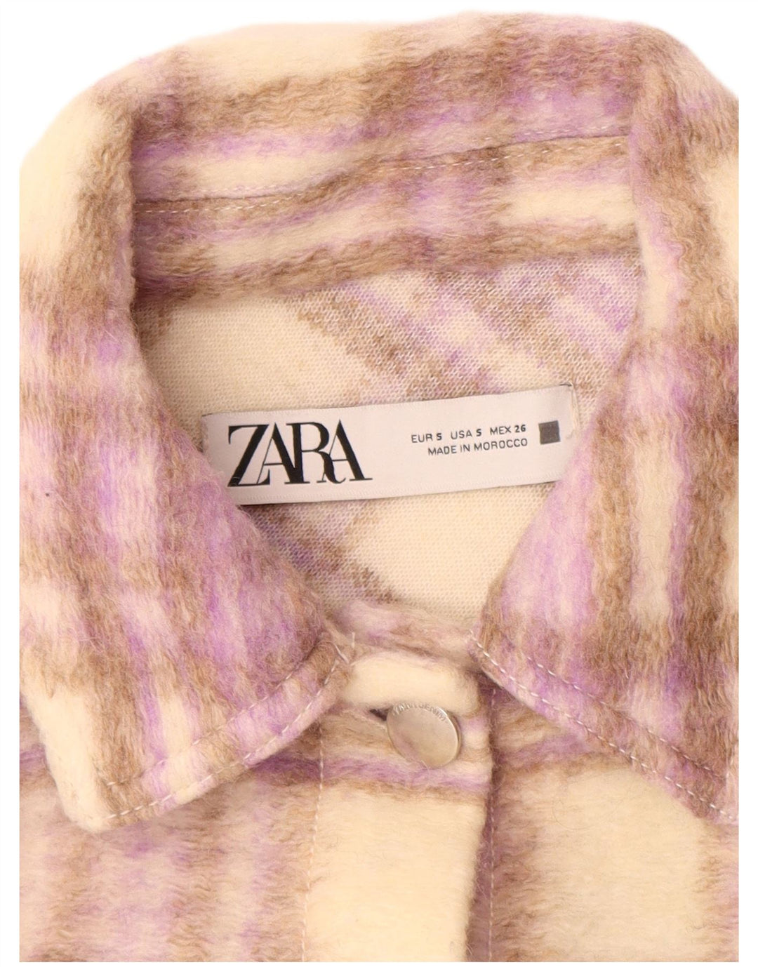 Женский укороченный бомбер оверсайз ZARA UK 10, маленький полиэстер в бежевую клетку