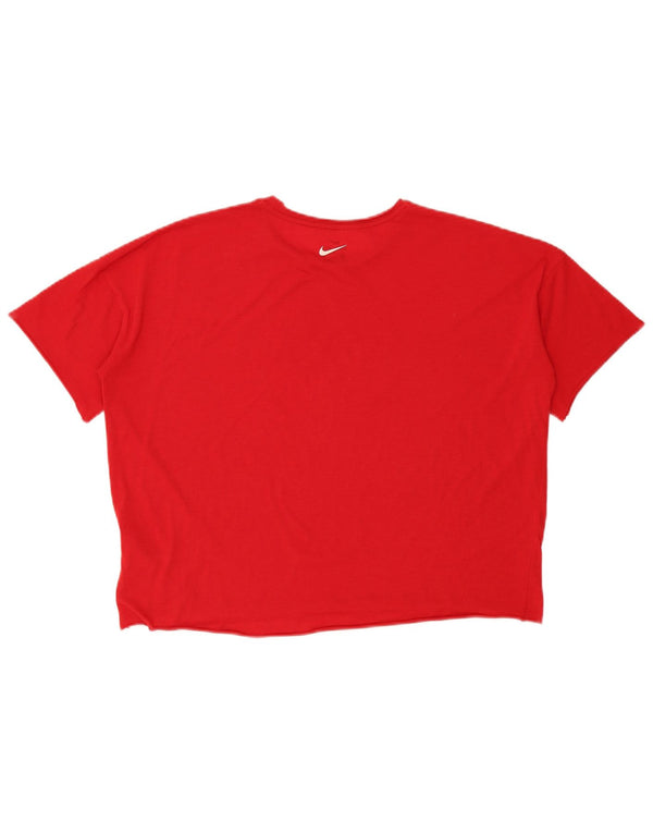 Женская укороченная футболка оверсайз с рисунком Nike Dri Fit UK 14, средний красный