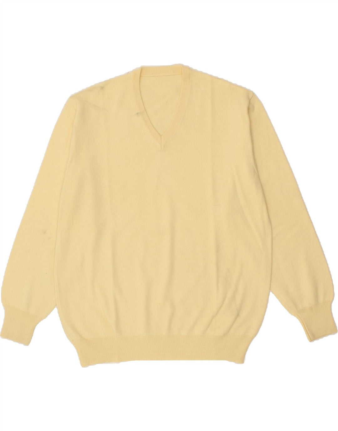 VINTAGE Mens V-Neck Jumper Sweater Large Beige Vintage Vintage and Second-Hand Vintage from Messina Hembry 