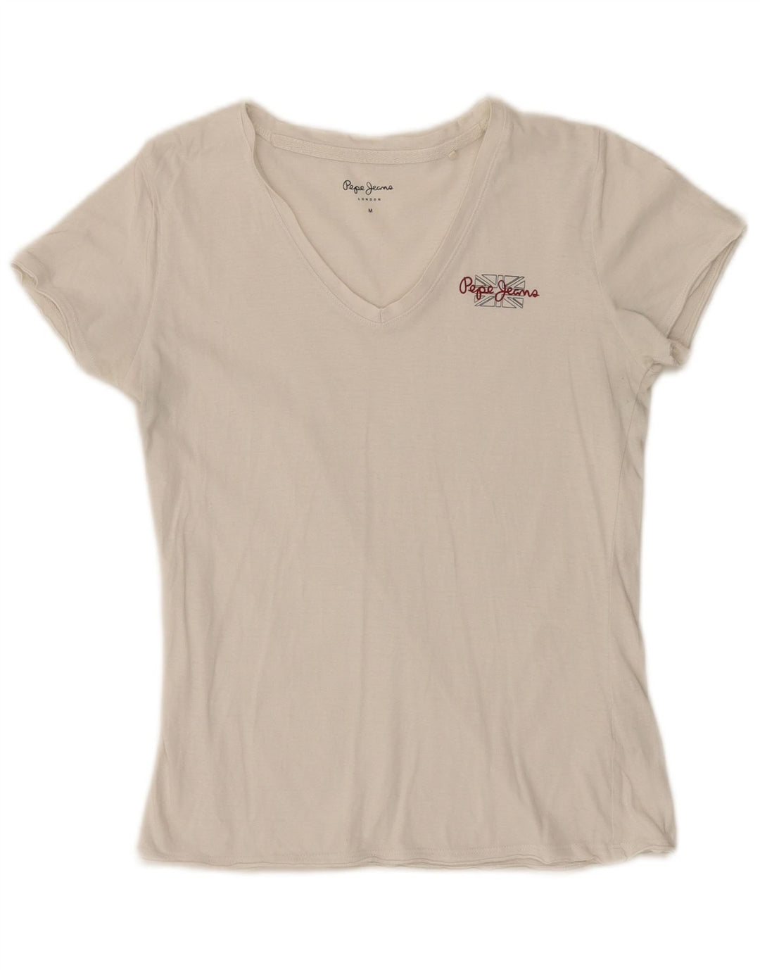PEPE JEANS Womens T-Shirt Top UK 12 Medium White Cotton