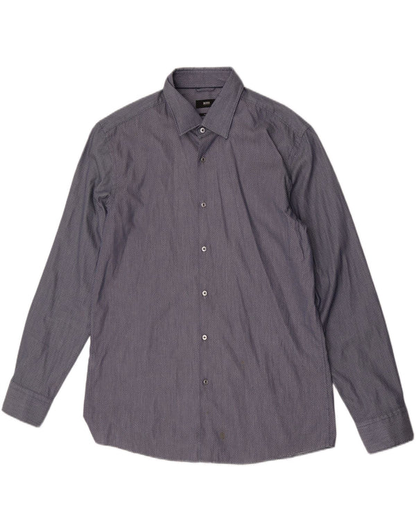 Мужская рубашка приталенного кроя Hugo Boss, размер 17, 43 XL, синяя клетка