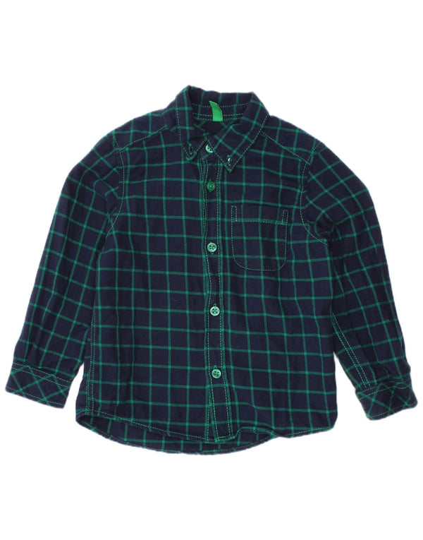 Фланелевая рубашка BENETTON для маленьких мальчиков 18–24 месяцев, темно-синяя клетка, хлопок