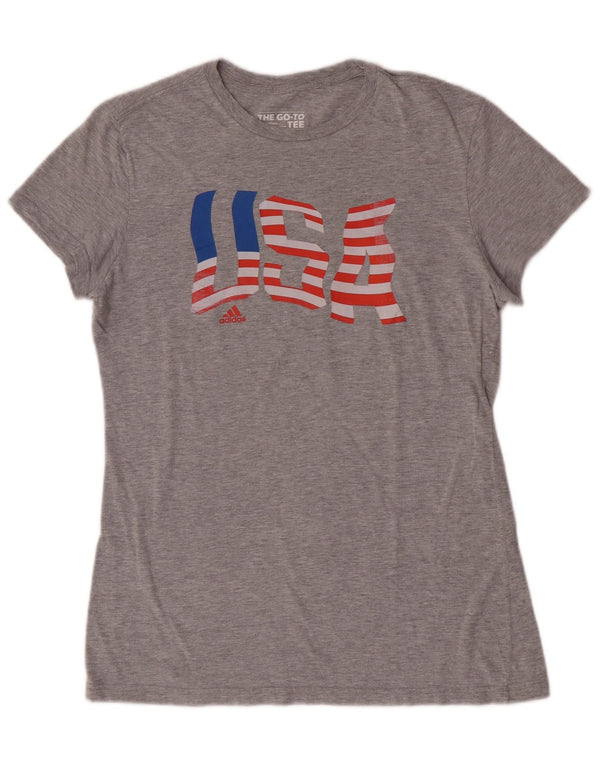 Adidas Womens USA Graphic T-Shirt Top UK 12 Medium Grey Cotton