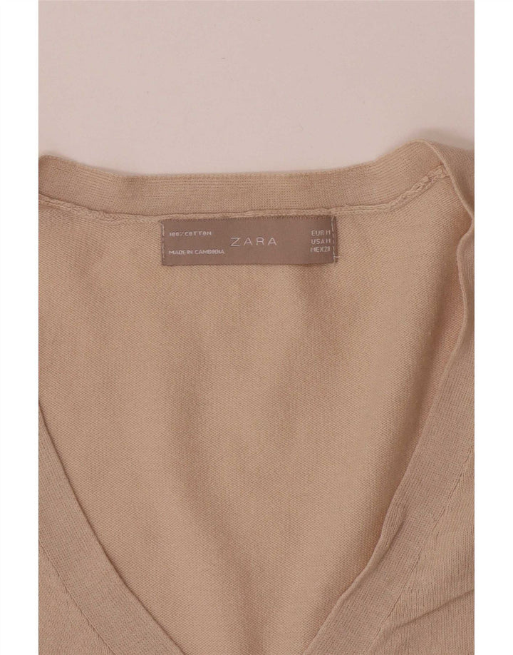 Женский кардиган Zara UK 12, хлопковый средний бежевый цвет
