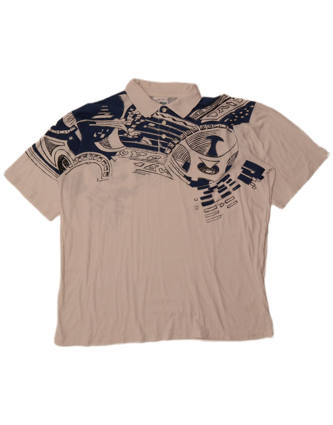 SHAMP Мужская рубашка-поло с графическим рисунком EU 48, средний белый хлопок с геометрическим рисунком