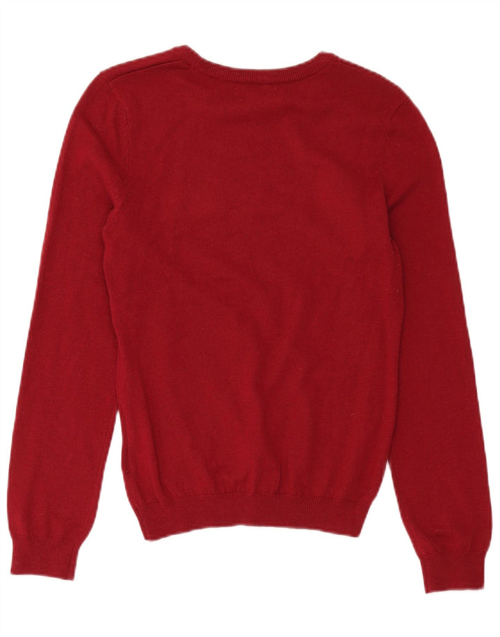 GUESS Womens Crew Neck Jumper Sweater UK 12 Medium Burgundy Polyamide