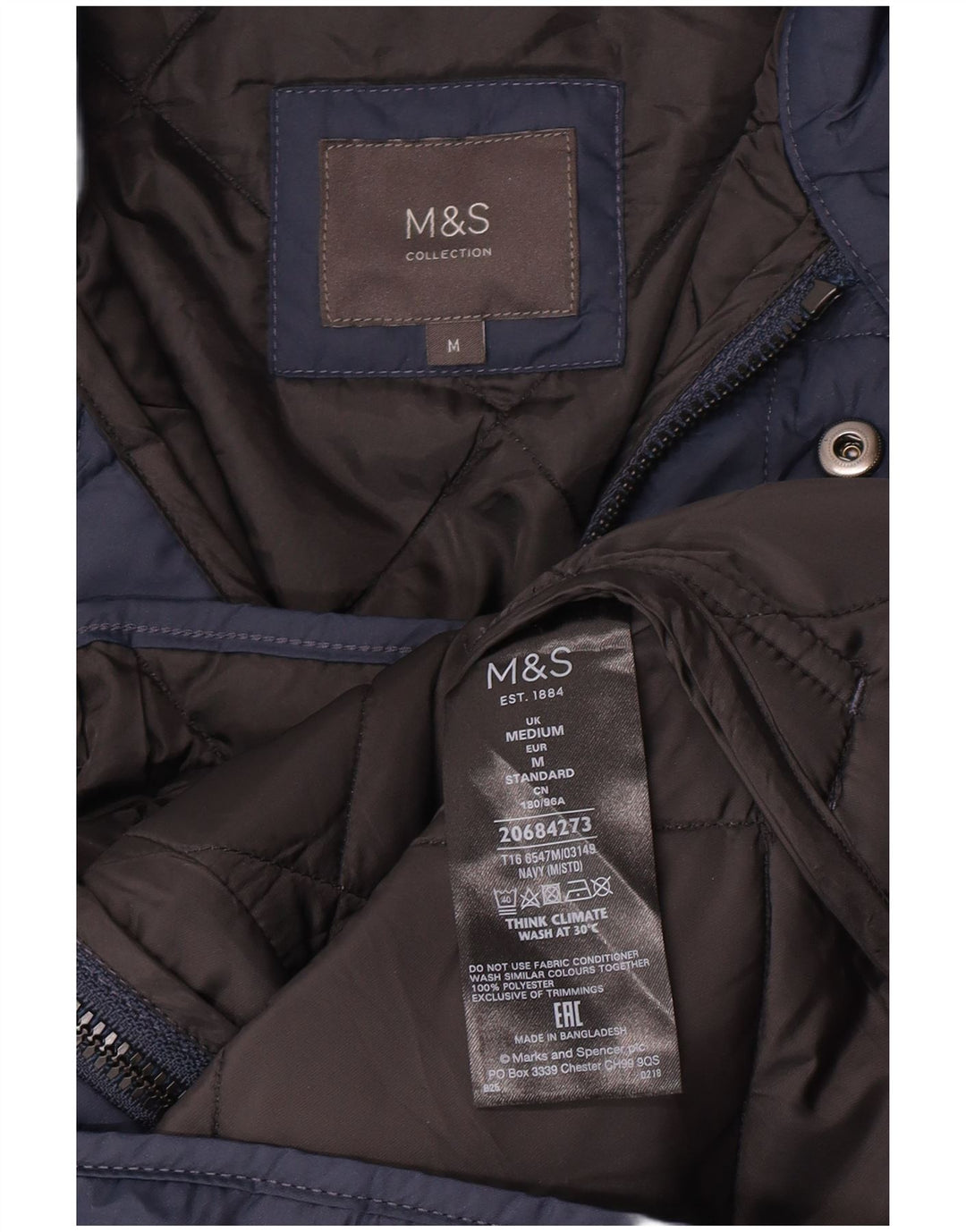 Мужская стеганая куртка Marks & Spencer UK 38 средний темно-синий полиэстер