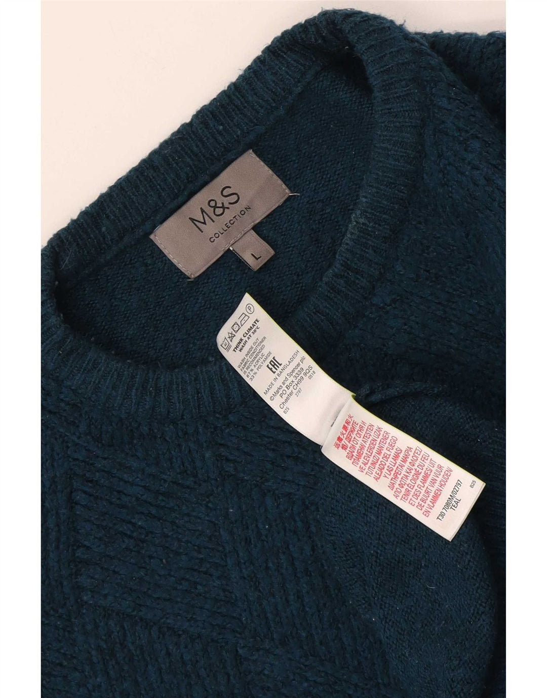 Мужской джемпер с круглым вырезом Marks & Spencer, большой бирюзовый акрил