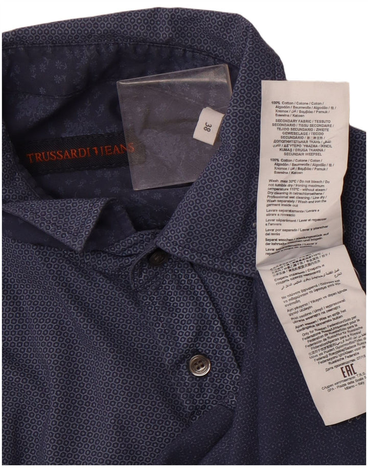 TRUSSARDI JEANS Мужская рубашка, размер 38, средний, темно-синий, хлопок с геометрическим рисунком