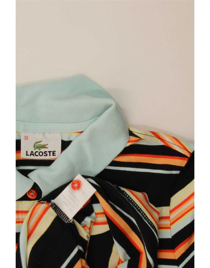 Женская рубашка-поло Lacoste, размер 38, средний размер, хлопок в черную полоску