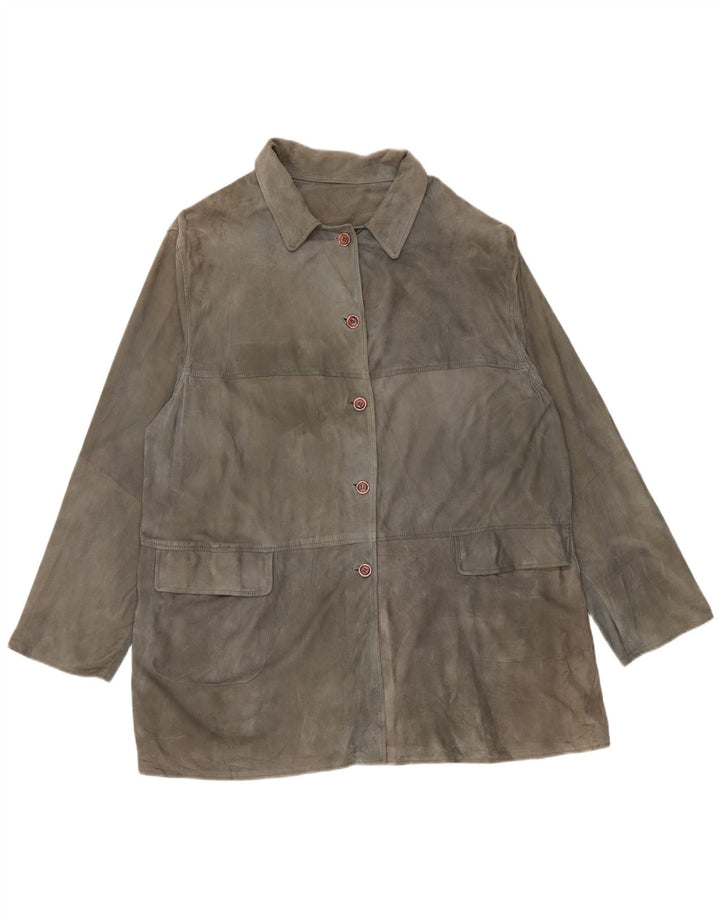 Винтажная женская замшевая куртка UK 20 2XL серая кожаная