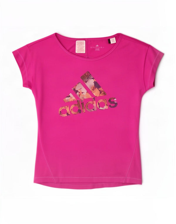 Adidas Girls Climalite Graphic T-Shirt Top 11-12 Years Pink Polyester