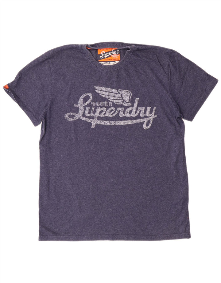 Женская футболка с рисунком Superdry, топ XL, темно-синий, хлопок