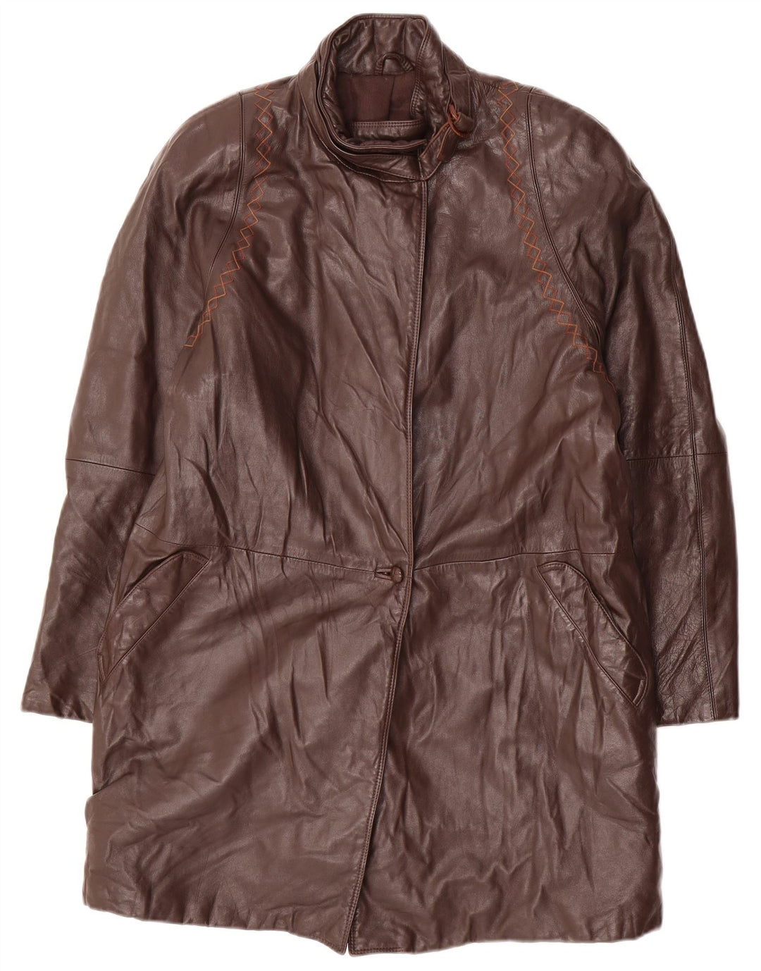 ВИНТАЖНОЕ Женское Кожаное Пальто UK 14 Средне-Коричневый