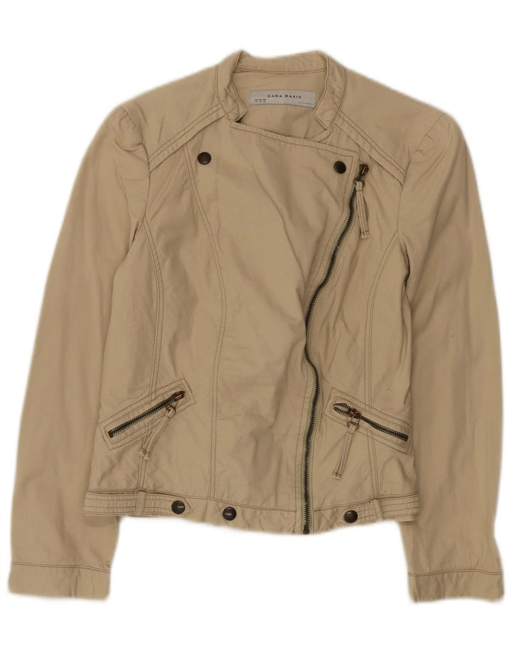 Женский бомбер Zara UK 12, средний бежевый, хлопок