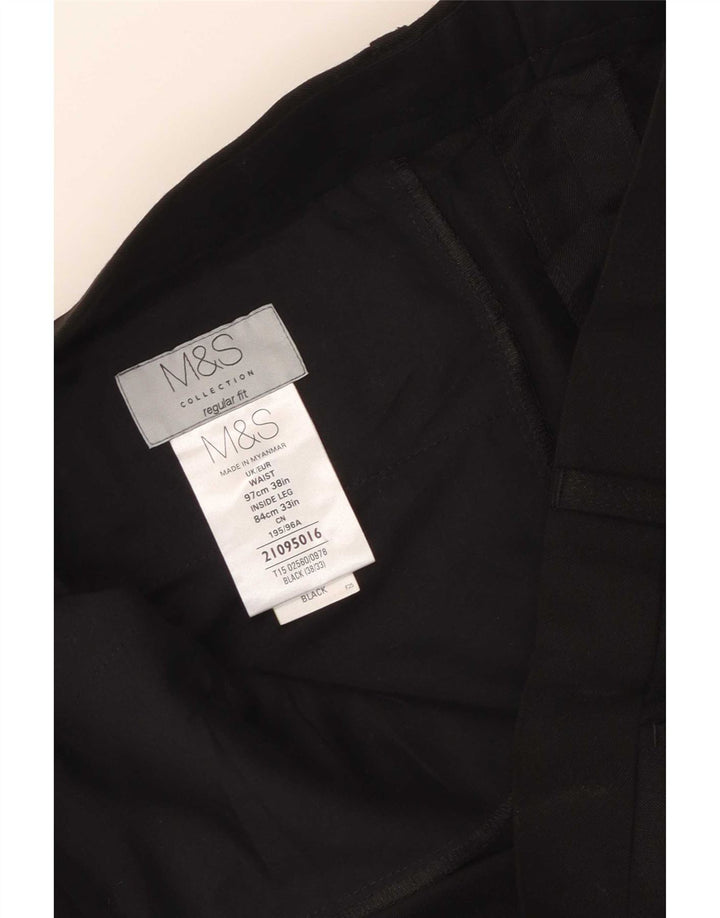 Мужские костюмные брюки классического кроя Marks & Spencer W38 L33, черный полиэстер