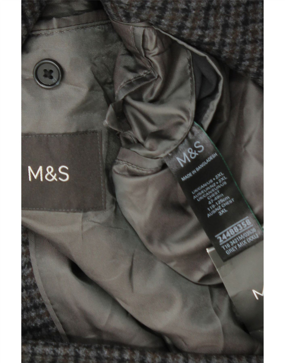 Мужское пальто Marks & Spencer UK 44 2XL серое шерстяное с узором «гусиные лапки»